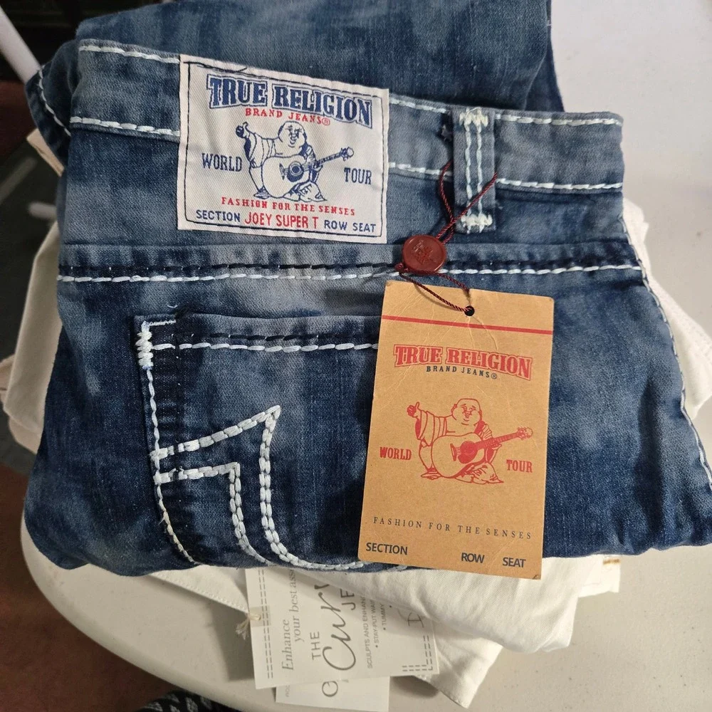 Vintage True Religion Joey Super T Jeans size 38 NWT Blue Thick White Stitch USA